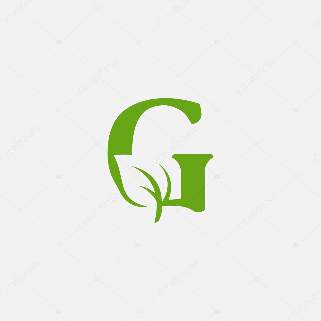 Vector green alphabet eco logo with leaves, Green Eco Alphabet Vector icon, initial G with nature logo design inspiration.