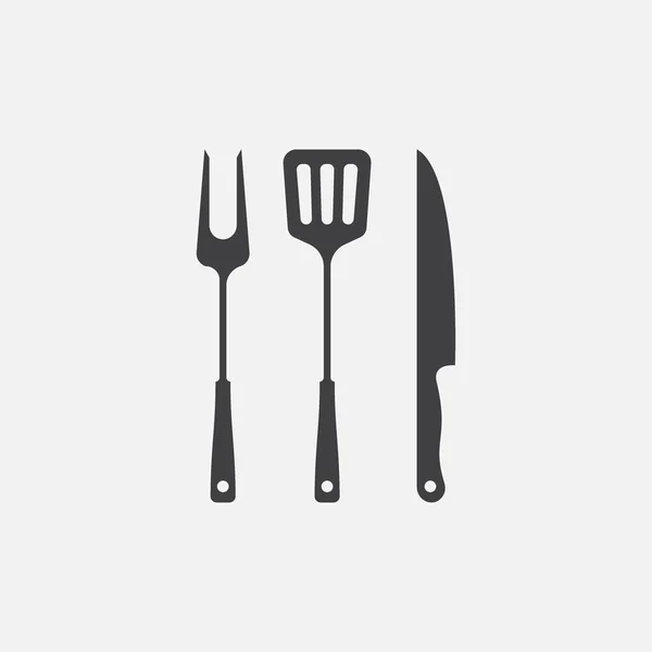 Bbq Flame Icon Grill Sign Meat Food Icon Fork Spatula – Stock-vektor
