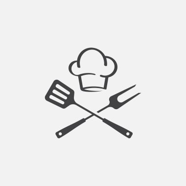 Izgara Simgesi Vektörü, Bbq simgesi, çatal ve spatula
