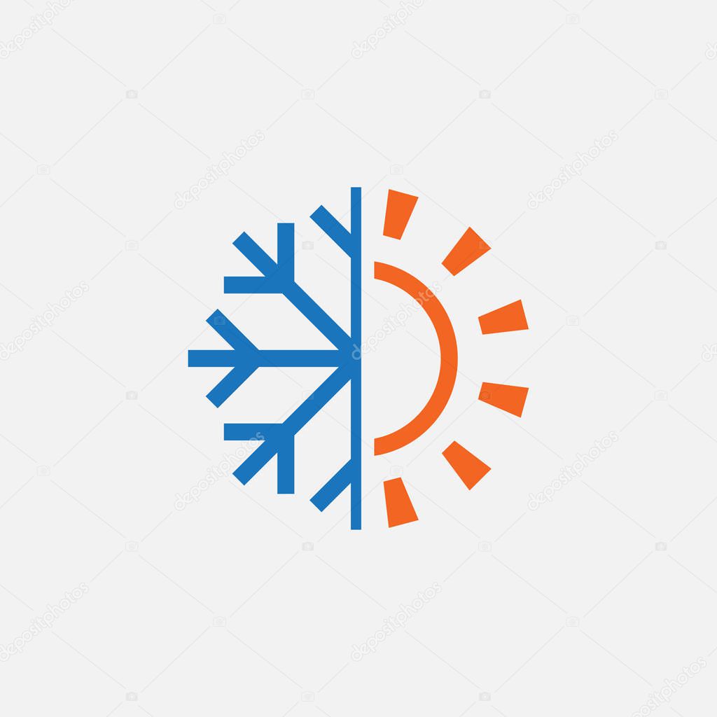 Hot and cold Logo Design Template, Heating and Cooling icon, sun and snowflake icon vector, hot, cold, Element, winter, conditioning