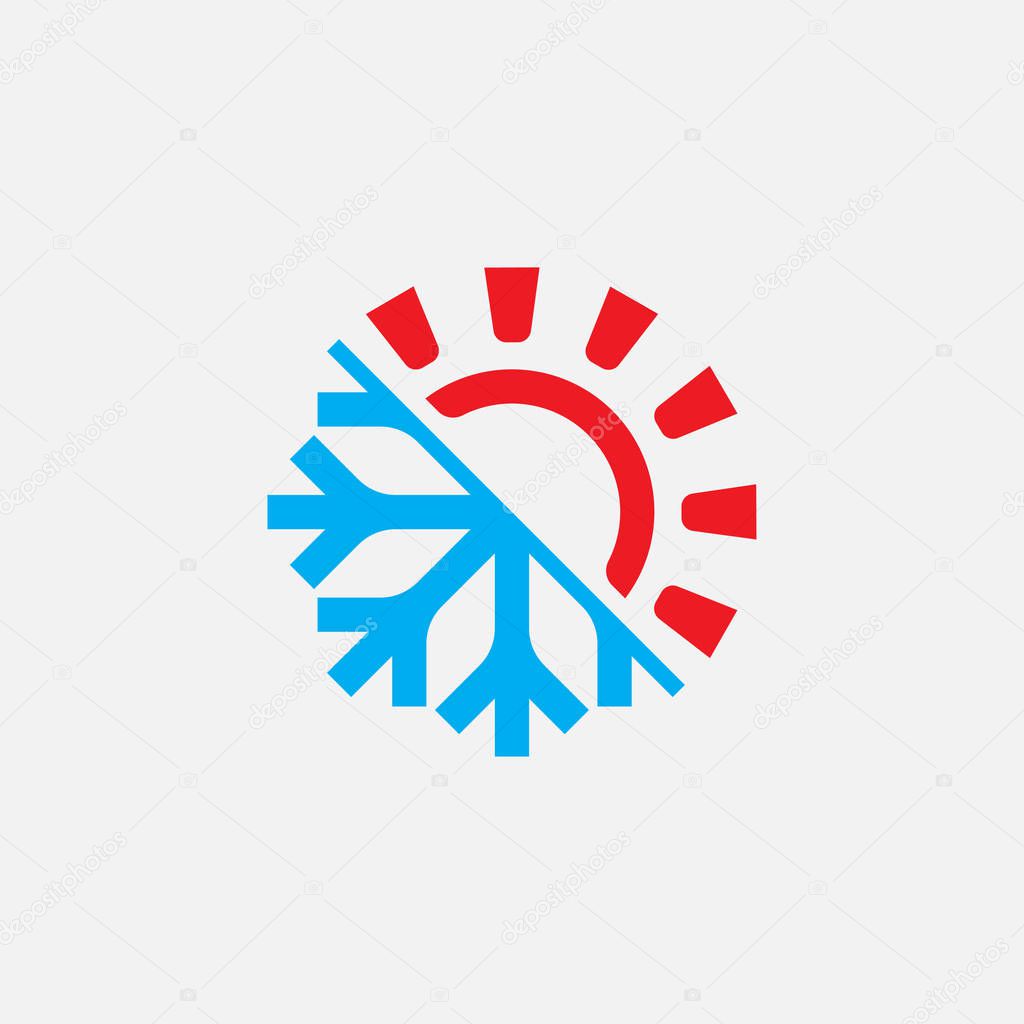 Hot and cold Logo Design Template, Heating and Cooling icon, sun and snowflake icon vector, hot, cold, Element, winter, conditioning