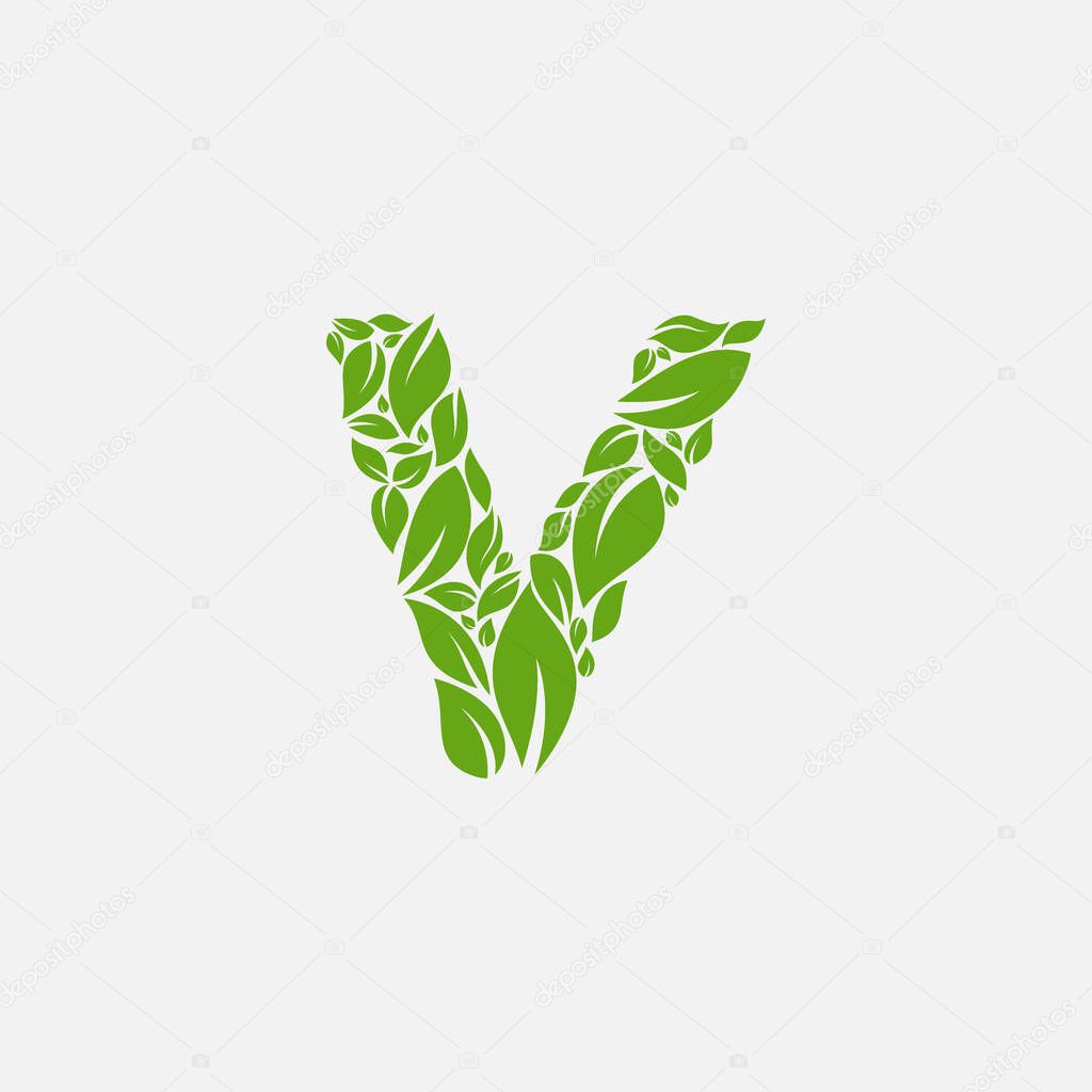Green Leaves letter vector, eco Alphabet illustration