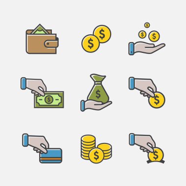 Para ve Bankacılık vektör simgeleri paketi