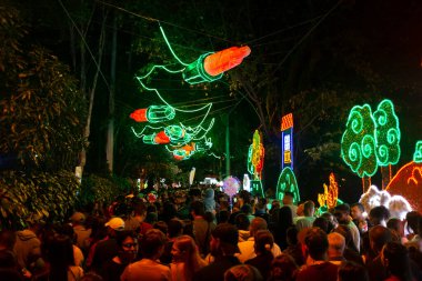 Medellin, Antioquia / Kolombiya - 6 Ocak 2020: Medellin 'de Neon Işıklı Karakterler)