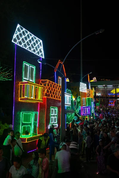 Medellin Antioquia Colombia Січня 2020 Illuminated Village Many People Visiting — стокове фото