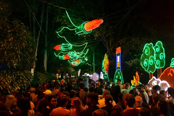 Medellin Antioquia Colombia January 2020 Illuminated Characters Neon Lights Medellin — 스톡 사진