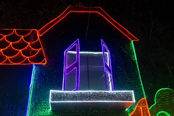 Illuminated House Open Windows Medellin Holidays Light Fair Parque Norte — стокове фото