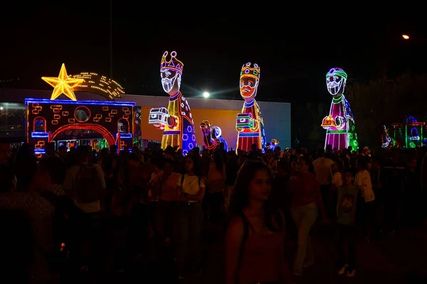 Medellín Antioquia Colômbia Janeiro 2020 Três Magos Iluminados Feira Feriados — Fotografia de Stock