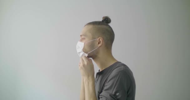 Young Caucasian Man Blond Hair Using Disposable Face Mask Covid — Stock Video