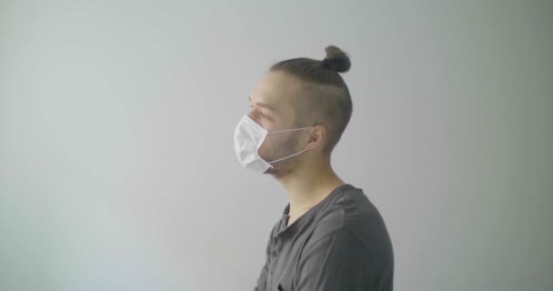 Young Caucasian Man Blond Hair Singing Dancing Using Disposable Face — Stock Video