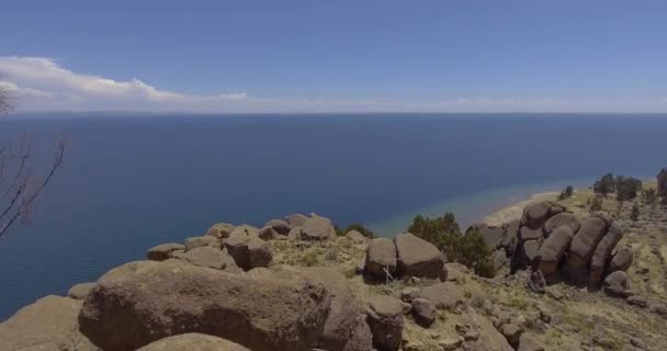 Rocky Mountains Top Hill Known Sleeping Dragon Shores Lake Titicaca — Stock Video