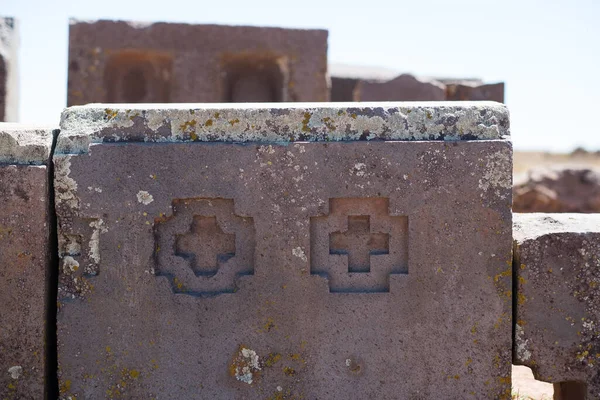 Tiwanaku Paz Bolivia September 2016 Perfperfectly Hand Carved Crosses Pre — стоковое фото