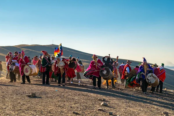 Tiwanaku Paz Bolivia Septiembre 2016 Grupo Músicos Indígenas Aymaras Ropa — Foto de Stock