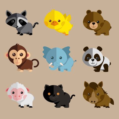 Yeni! Komik ve sevimli çizgi film hayvan vektör Set