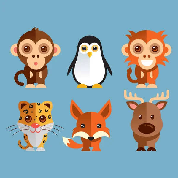 Lindo y divertido animales de dibujos animados Vector Set — Vector de stock