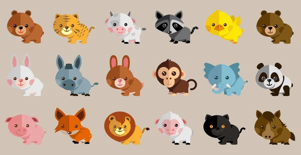 ¡Nuevo! Divertido y lindo juego de vectores de animales de dibujos animados — Vector de stock