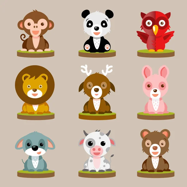 Nuevo divertido y lindo conjunto de vectores animales aislados de dibujos animados — Vector de stock