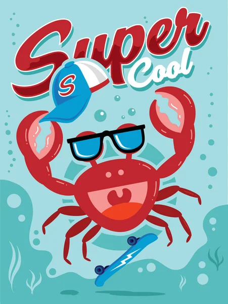 Super Cool vecteur, Cartoon Skater crabe — Image vectorielle