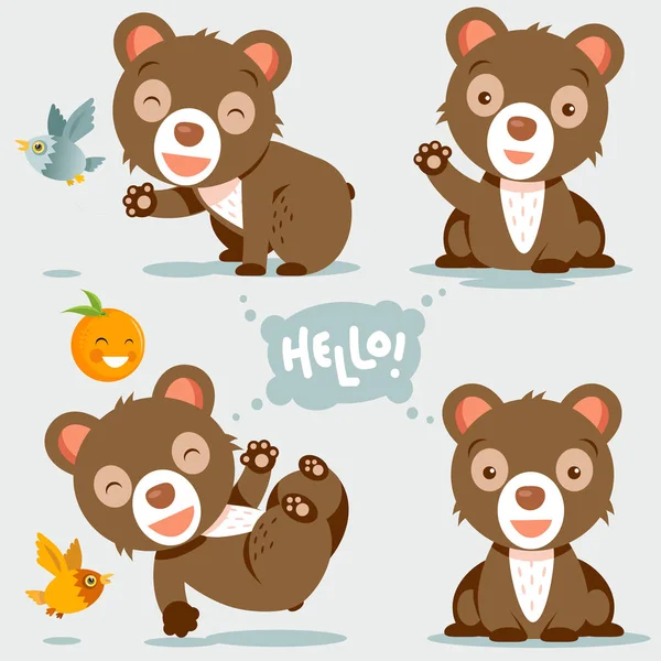 Funny Cartoon Bear Action and his cute friends / Vector set — Stock Vector