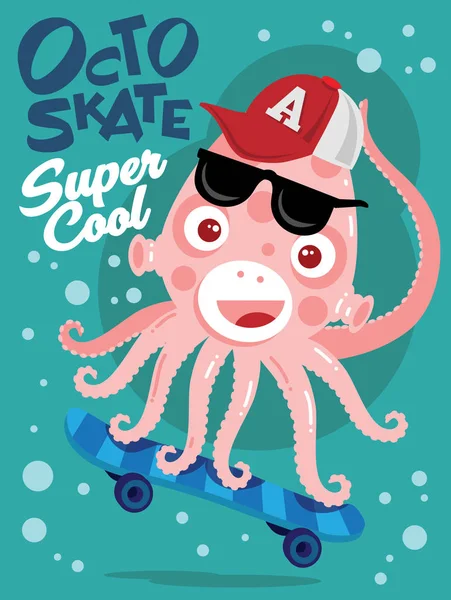 Octo Skate / personnage de bande dessinée vectorielle drôle — Image vectorielle