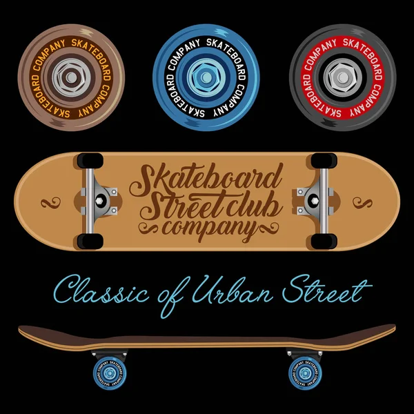 Скейтборд Палуба и колесо изолированный векторный набор Стоковый вектор