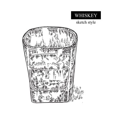 Viski içecek. El bardak viski çekilmiş. Vektör çizim 