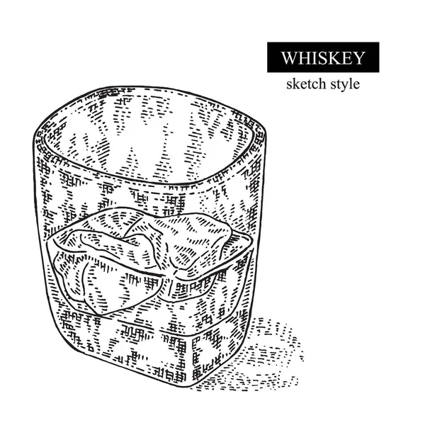 Whiskey italt. Kézzel készített üveg whiskey-t. Gravírozás-stílus. Vektor — Stock Vector