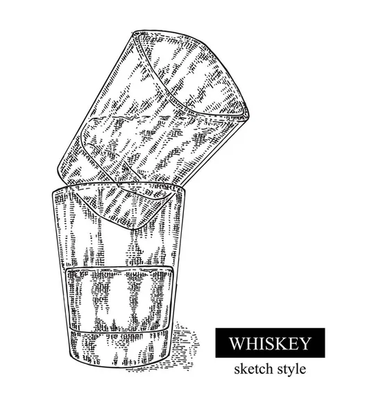Whiskey drink. Disegnato a mano due bicchieri di whisky. Vettore — Vettoriale Stock