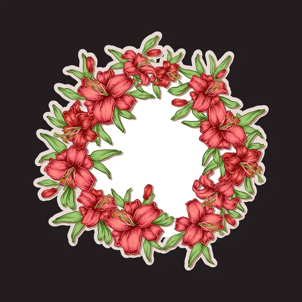 Grinalda desenhada à mão com flores de lírio. Lírios reais decorativos — Vetor de Stock