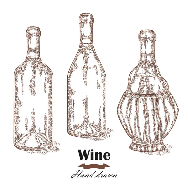 Elle çizilmiş şarap şişeleri vintage. Vektör çizimi — Stok Vektör