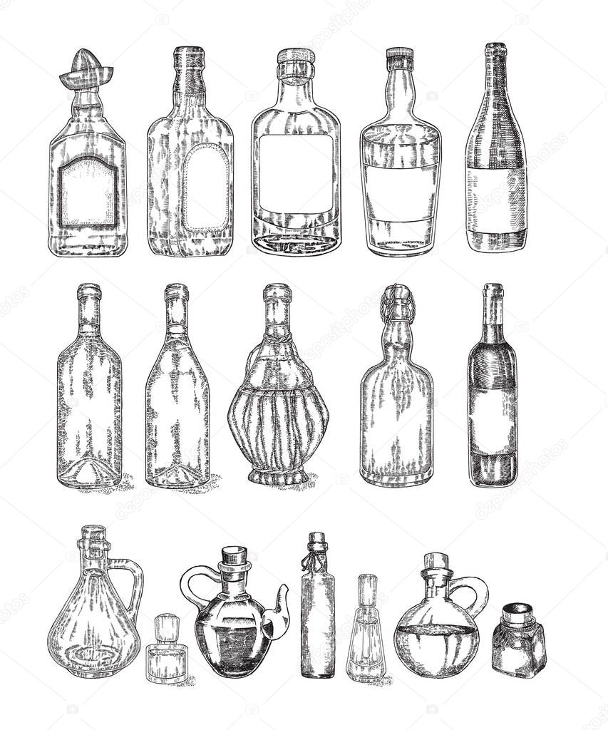 Glass jars and bottles sketch. Vector illustration isolated on white