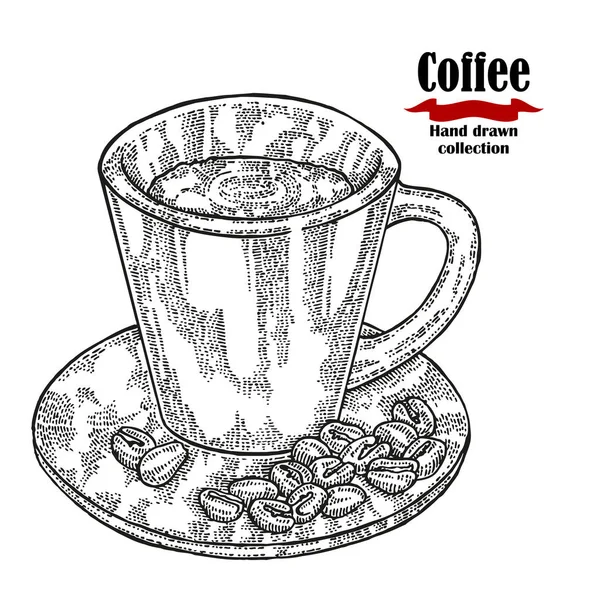 Copo de café preto desenhado à mão isolado no fundo branco. Espreso... —  Vetores de Stock
