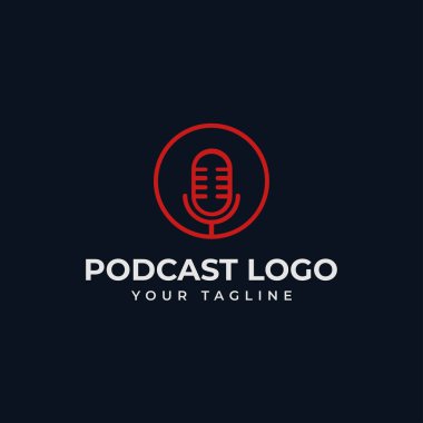 Basit Çember Mikrofon Podcast Radyo Hattı Logo Tasarım Şablonu