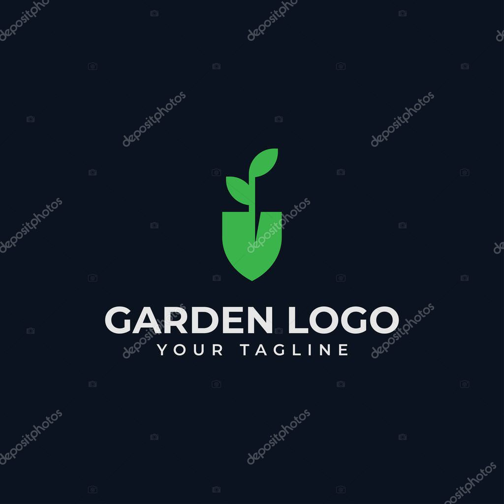 Shovel and Leaf, Garden, Botany, Nature, Seed, Plant Logo Design