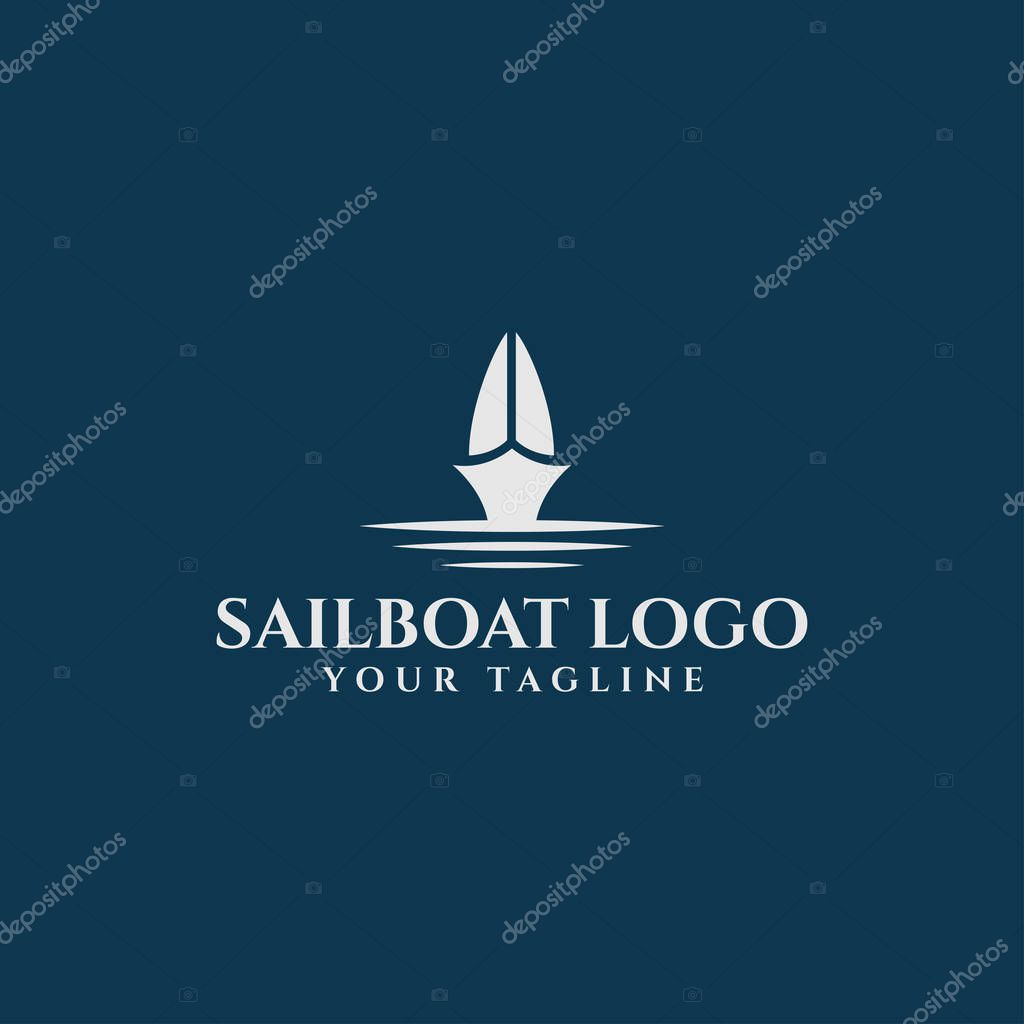 Sail Boat and Sea Wave, Sailing Yacht, Nautical Logo Design