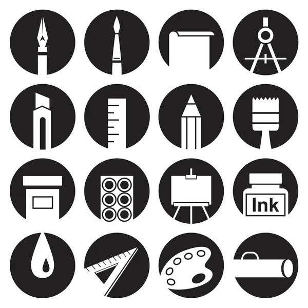 Icons attributes of art in circles — Stock Vector