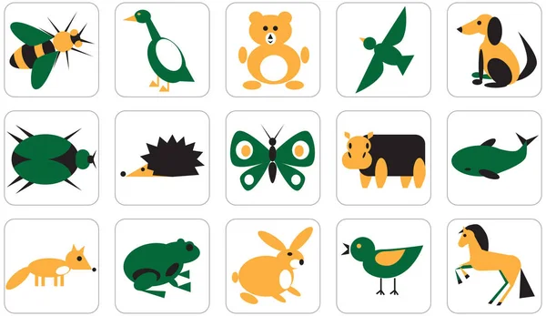 Иконы для геометрических животных насекомых и птиц — стоковый вектор