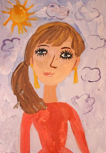 儿童绘画肖像母亲 — 图库照片