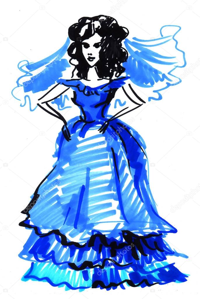 sketch bride in blue