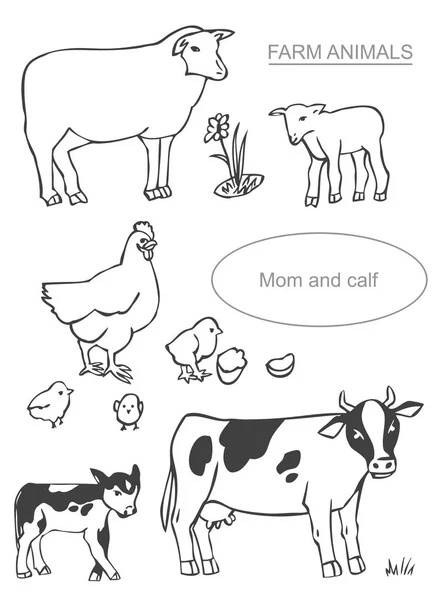 Фермерские животные и детёныши — стоковый вектор