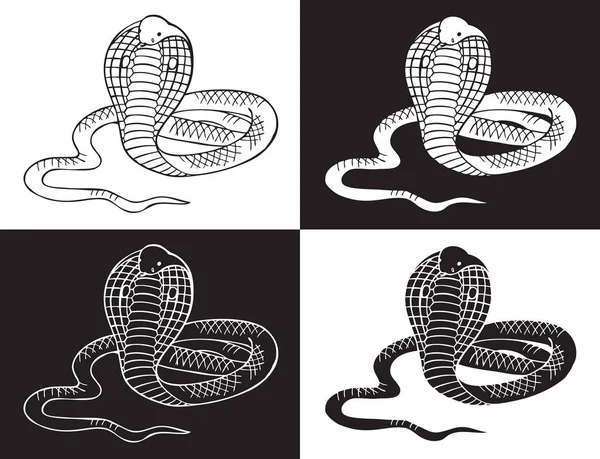 검은색과 흰색 배경에 코브라 뱀 — 스톡 벡터