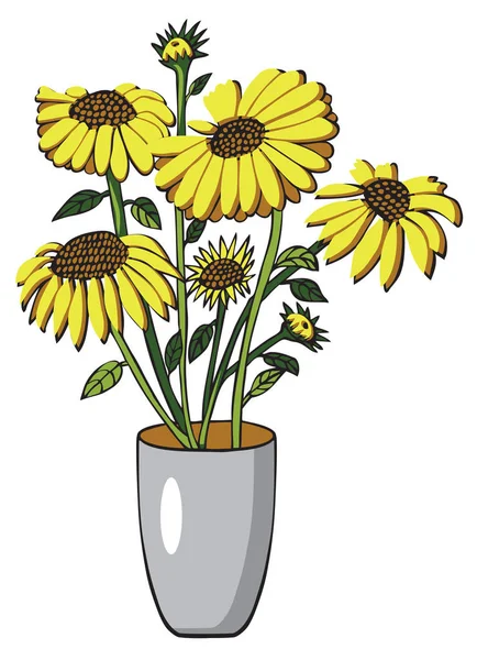 Girasol en jarrón sobre blanco — Vector de stock