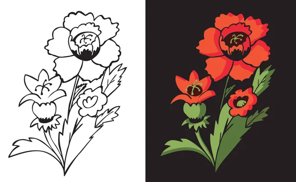 Цветок мака на черном — стоковый вектор