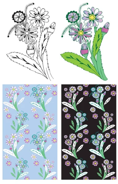 Flores y plantas de fondo — Archivo Imágenes Vectoriales