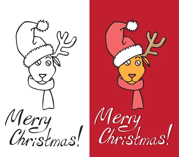 Cerf de Noël avec chapeau sur les cornes — Image vectorielle