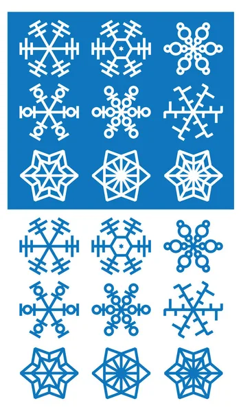 Copos de nieve iconos sobre fondo blanco y azul — Vector de stock