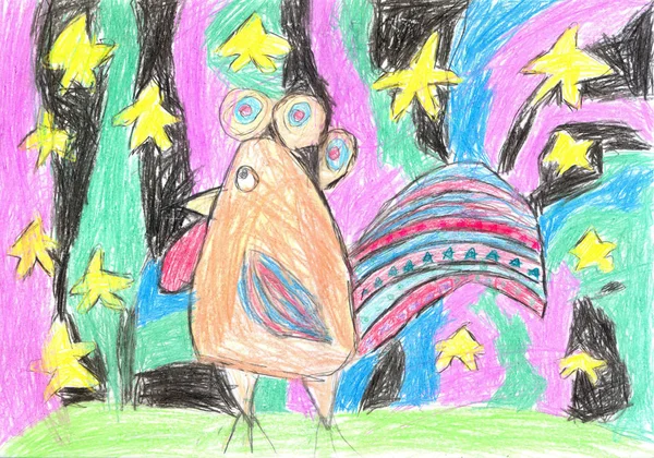 Иллюстрация петух и звездное небо — стоковое фото