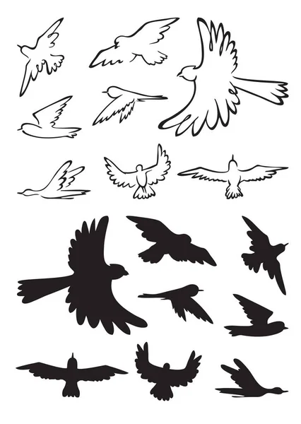 Vogels in vlucht silhouet — Stockvector