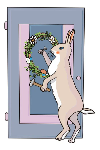 イースターのウサギとお祝い花輪 — ストックベクタ