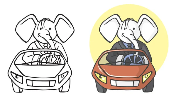 Elefante uomo d'affari in auto — Vettoriale Stock